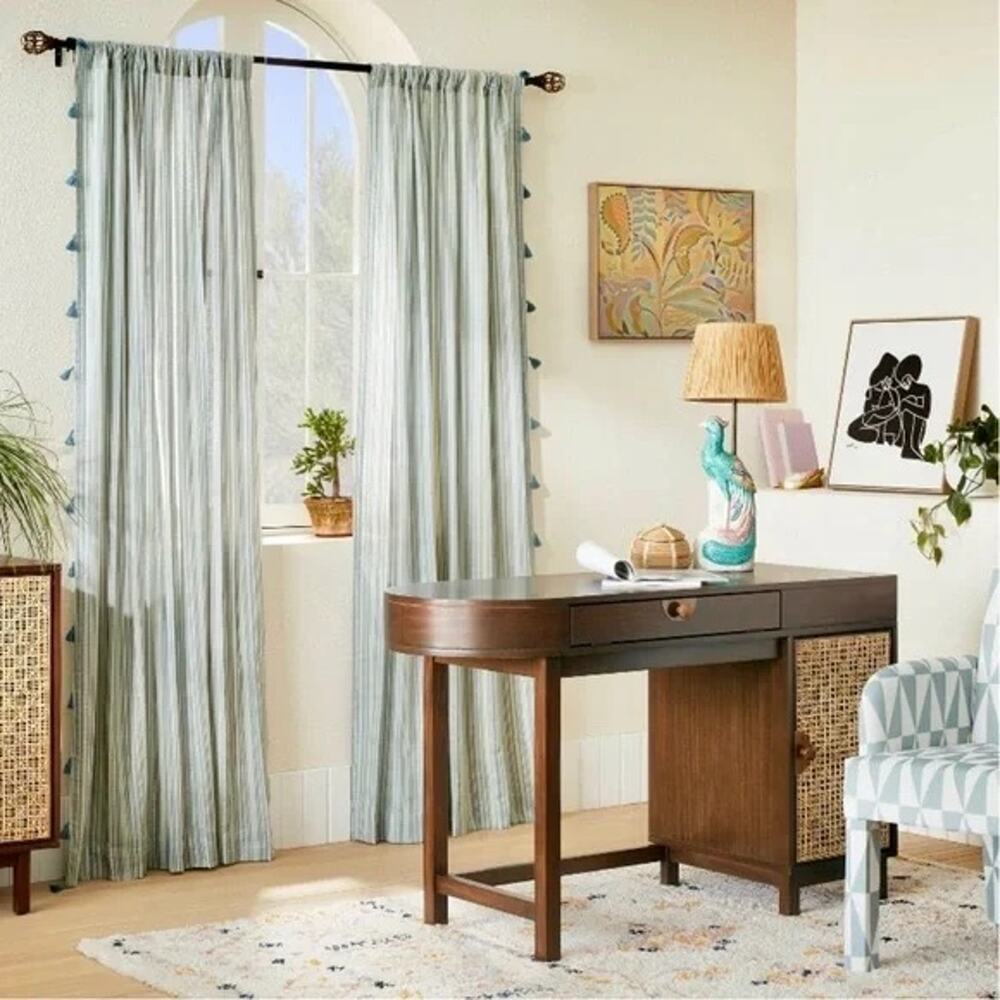 Jungalow Opalhouse Light Filtering Curtains Pair 63 x 50 Woven Stripe Blue